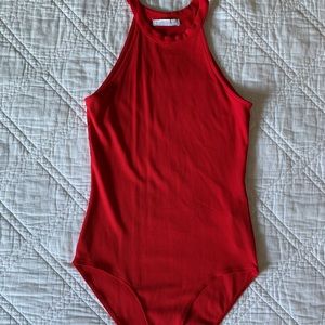 Zara Red Ribbed Bodysuit